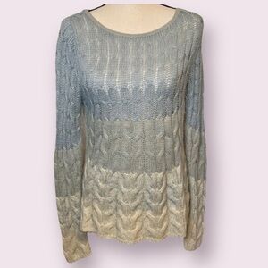 Anthropologie Sparrow Mohair Alpaca Wool Cable Knit Sweater Green Ombré Medium